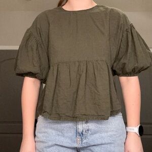 A New Day Olive Green Puff Sleeve Blouse